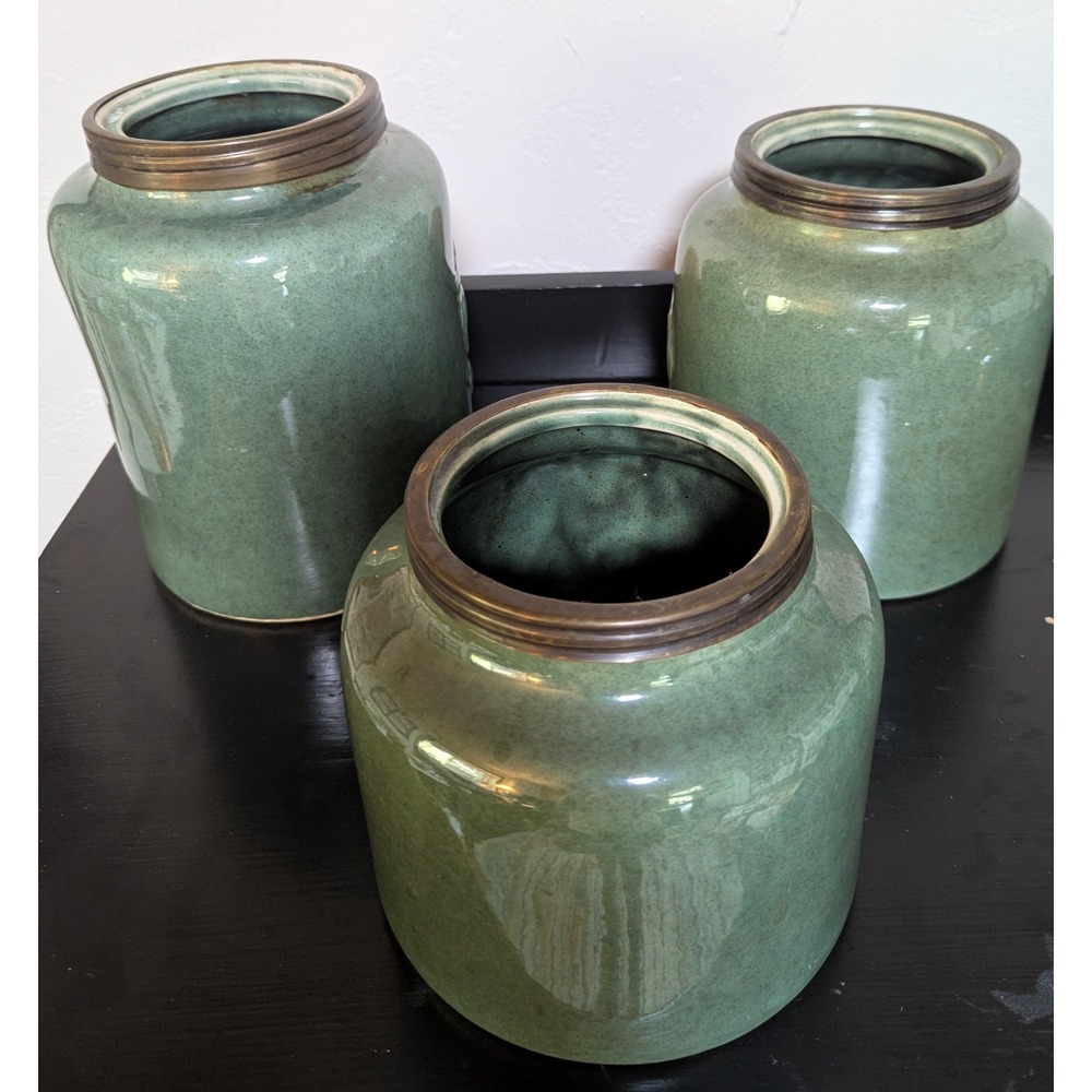 Seasons of Cannon Falls Glossy‎ Celadon Green Ceramic Canister Set (3) - Picture 3 of 8